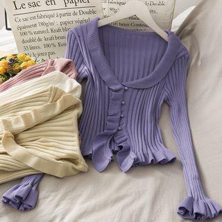 Deep V-neck Ruffled Knit Top In 6 Colors