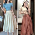Short-sleeve Crop Top / Midi A-line Skirt