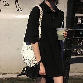 Elbow-sleeve Polo Neck T-shirt Dress