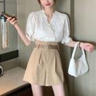Elbow-sleeve Lace Top / Wide-leg Dress Shorts