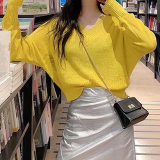 V-neck Long-sleeve Oversize Knit Top