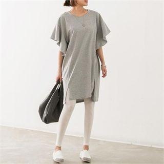 Ruffled Batwing-sleeve Mini Dress