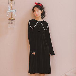 Long-sleeve Cape Collar Velvet Dress