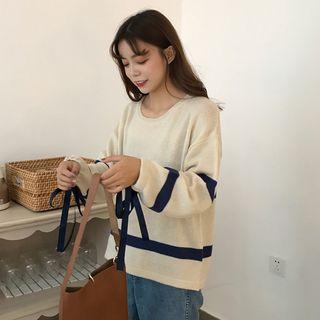 Bow Long-sleeved Loose-fit Crewneck Sheath Pullover
