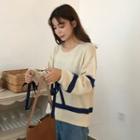 Bow Long-sleeved Loose-fit Crewneck Sheath Pullover