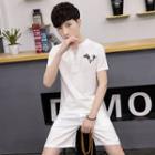 Set: Printed V-neck Short-sleeve Top + Shorts