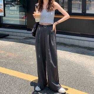 Floral Cropped Camisole Top / High-waist Wide-leg Dress Pants