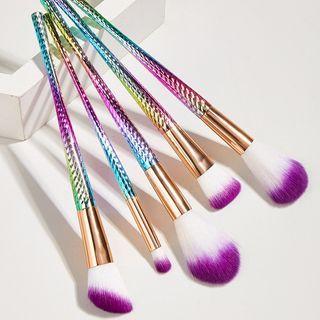 Set Of 5: Gradient Print Makeup Brush 5 Pcs - Green & Pink - One Size