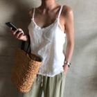 Frayed Linen Blend Camisole Top