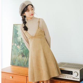 Set: Turtleneck Long Sleeve Striped Top + Spaghetti-strap V-neck A-line Dress