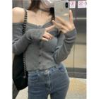 Cold-shoulder Cardigan Gray - One Size