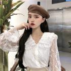 Bell-sleeve Peter Pan Collar Lace Dress White - One Size