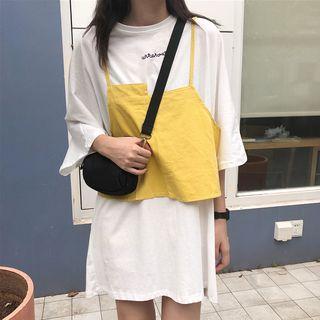 3/4-sleeve T-shirt Dress / Denim Strappy Top