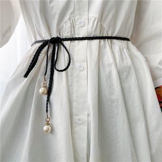 Faux Pearl Braided String Belt