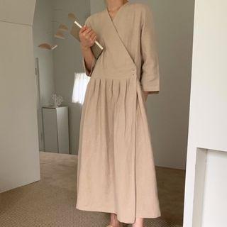 3/4-sleeve Wrap Midi Dress