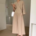 3/4-sleeve Wrap Midi Dress