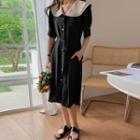Short-sleeve Peter Pan Collar Color Block Dress