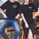 Couple Matching Short-sleeve Lettering T-shirt / Split T-shirt Dress
