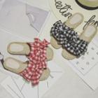 Bow-accent Gingham Slide Sandals
