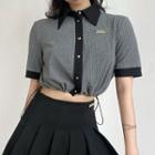 Drawstring Collared Short Sleeve Cropped Top
