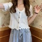 V-neck Ruffle Knit Cropped Top