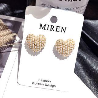 Faux Pearl Heart Earring Gold - One Size