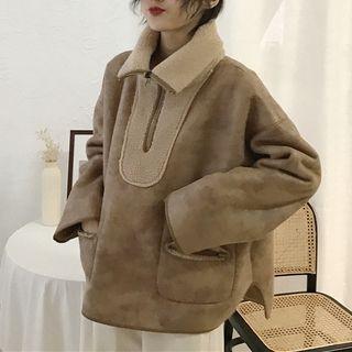 Turtleneck Zip Placket Sweatshirt As Shown In Figure - One Size