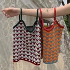 Spaghetti Strap Patterned Mini Knit Dress / Patterned Knit Camisole