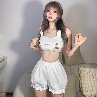Set: Cartoon Embroidered Cropped Camisole Top + Shorts