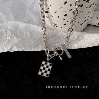 Checkerboard Pendant Necklace Silver - One Size