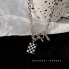 Checkerboard Pendant Necklace Silver - One Size