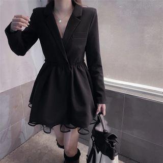 Blazer Ruched Waist Lace-trim Dress