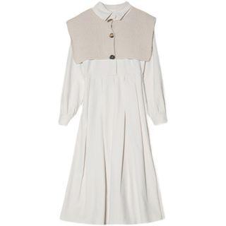 Set: Midi A-line Shirtdress + Knit Shawl