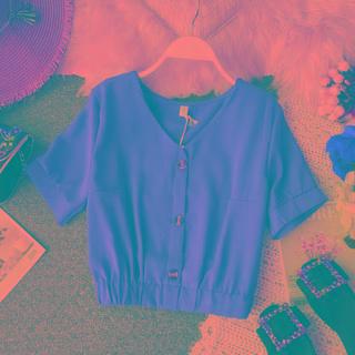 Short-sleeve Button-up Chiffon Top