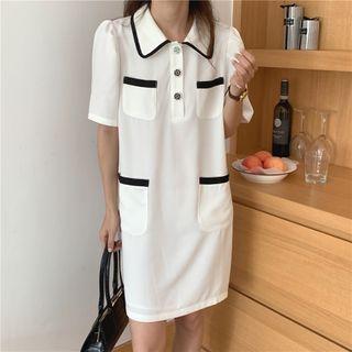 Contrast Trim Collar Mini Shift Dress