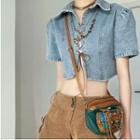 Washed Denim Lace-up Cropped Top