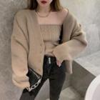 Plain Cardigan / Strapless Cable Knit Top