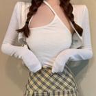 Halter Top / Light Jacket / Plaid Pleated Skirt / Set