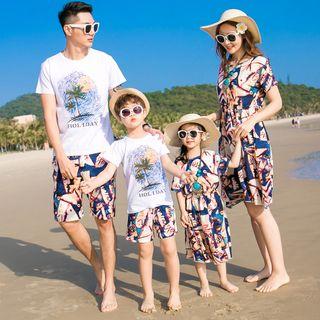Family Matching Printed Short-sleeve T-shirt / Shorts / Sundress / Set