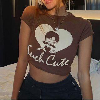 Cartoon Heart Print Cropped T-shirt