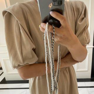 Sharp-shoulder Puff-sleeve Long Dress