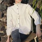Stand-collar Pleated Blouse White - One Size