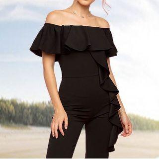 Off-shoulder Ruffled Wide Leg Jumpsuit