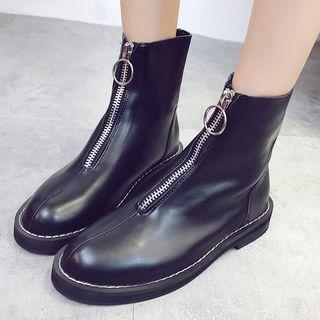 Faux Leather Front-zip Short Boots