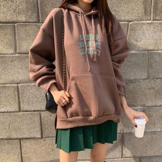 Letter Slit-side Napped Hoodie