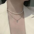 Faux Pearl Choker / Heart Pendant Necklace