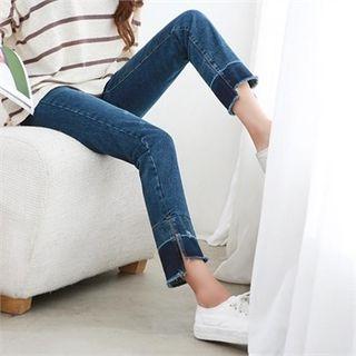 Asymmetric Fray-hem Contrast-trim Boot-cut Jeans