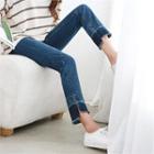 Asymmetric Fray-hem Contrast-trim Boot-cut Jeans