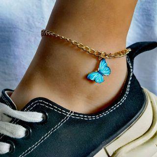 Butterfly Pendant Alloy Anklet Gold - One Size