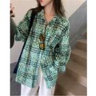 Long-sleeve Leopard Loose-fit Shirt Green - One Size
